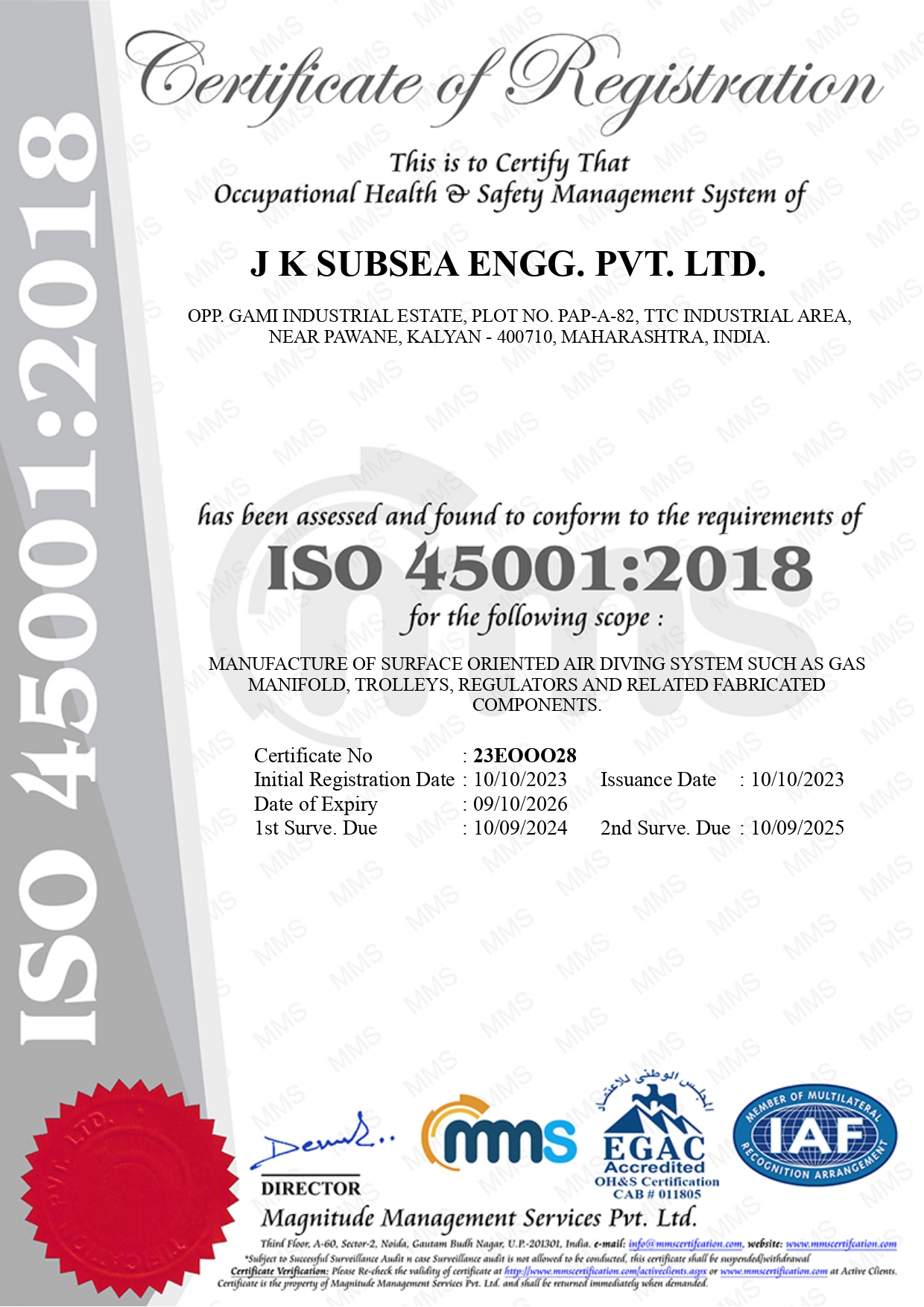 TC - ISO 45001 Certificate of JKSEPL